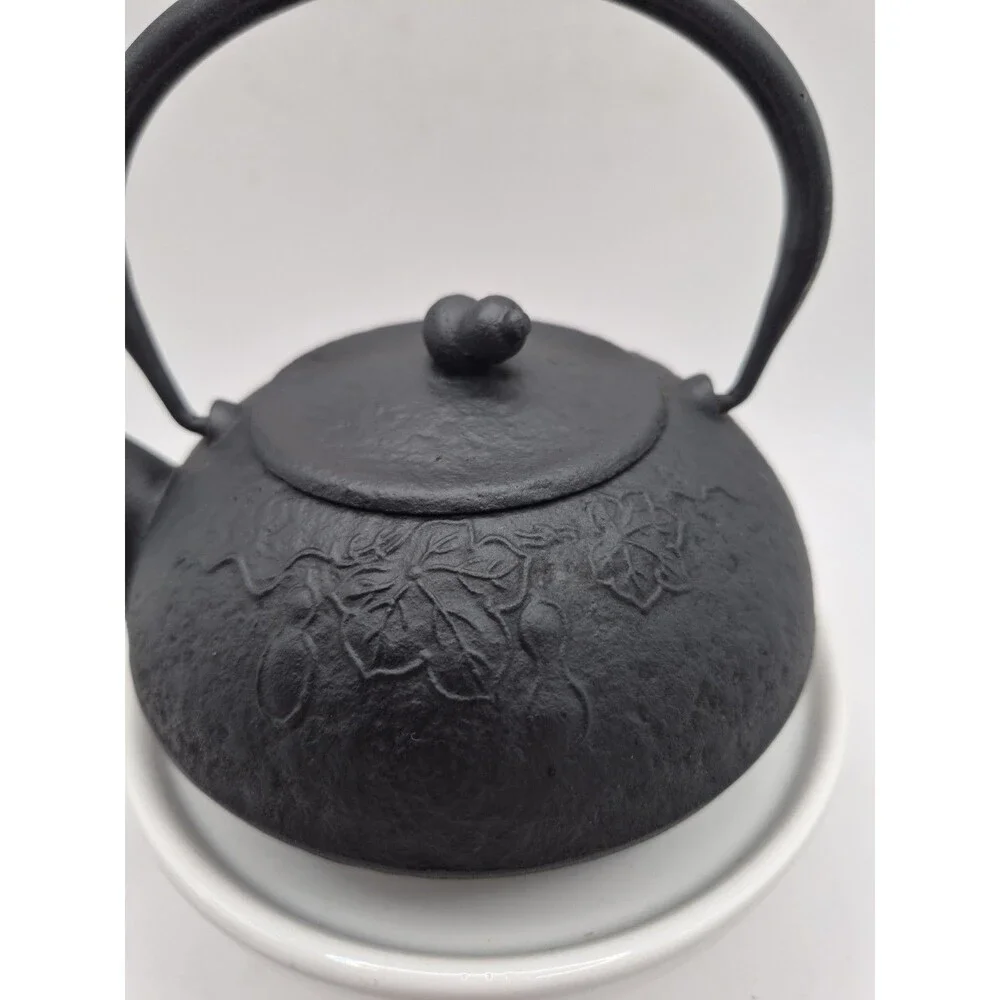 Vintage Cast Iron Japanese Tetsubin Tea Kettle Cherry Blossom Black